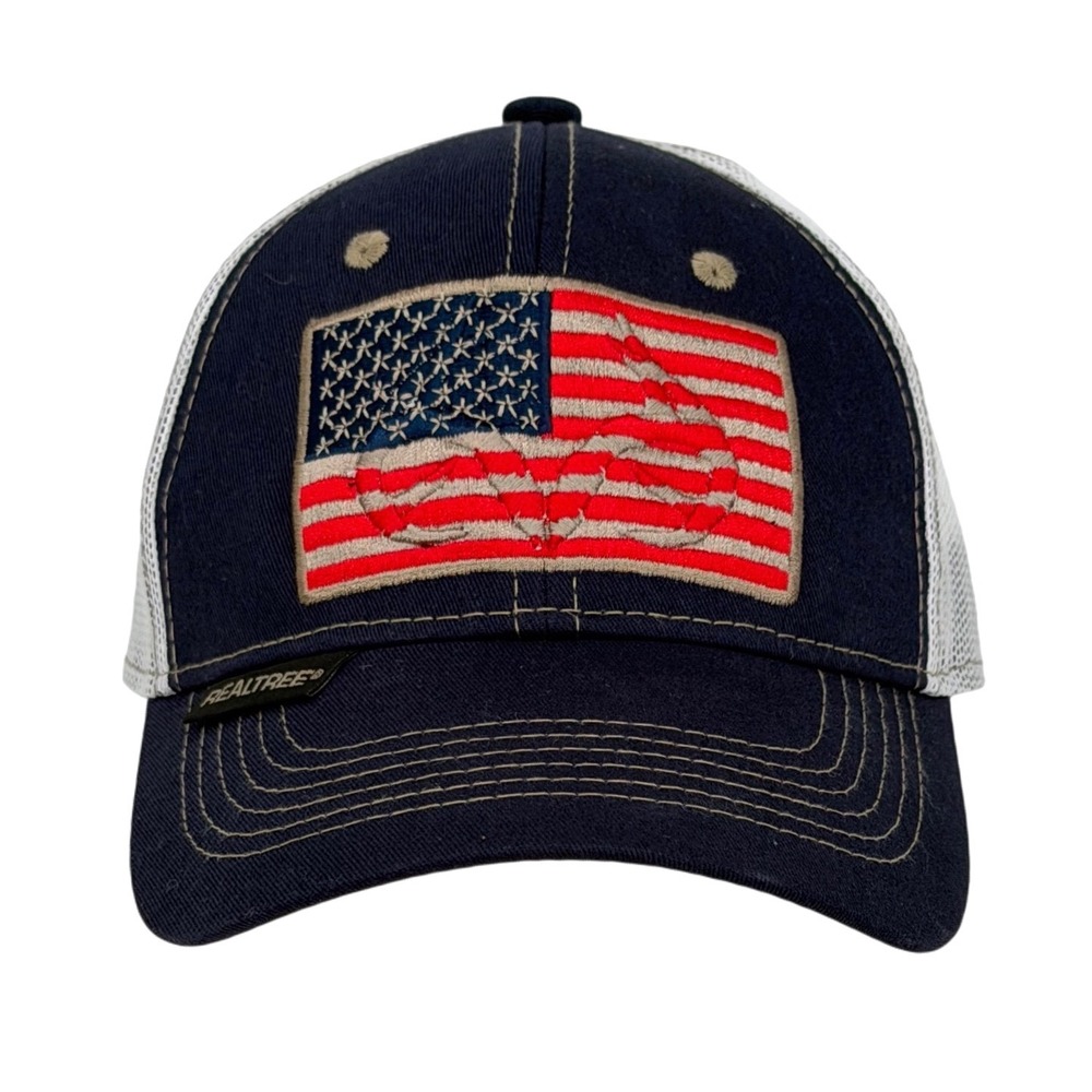 Realtree American Flag Trucker Hat Navy Blue White Mesh Snapback Cap OSFM